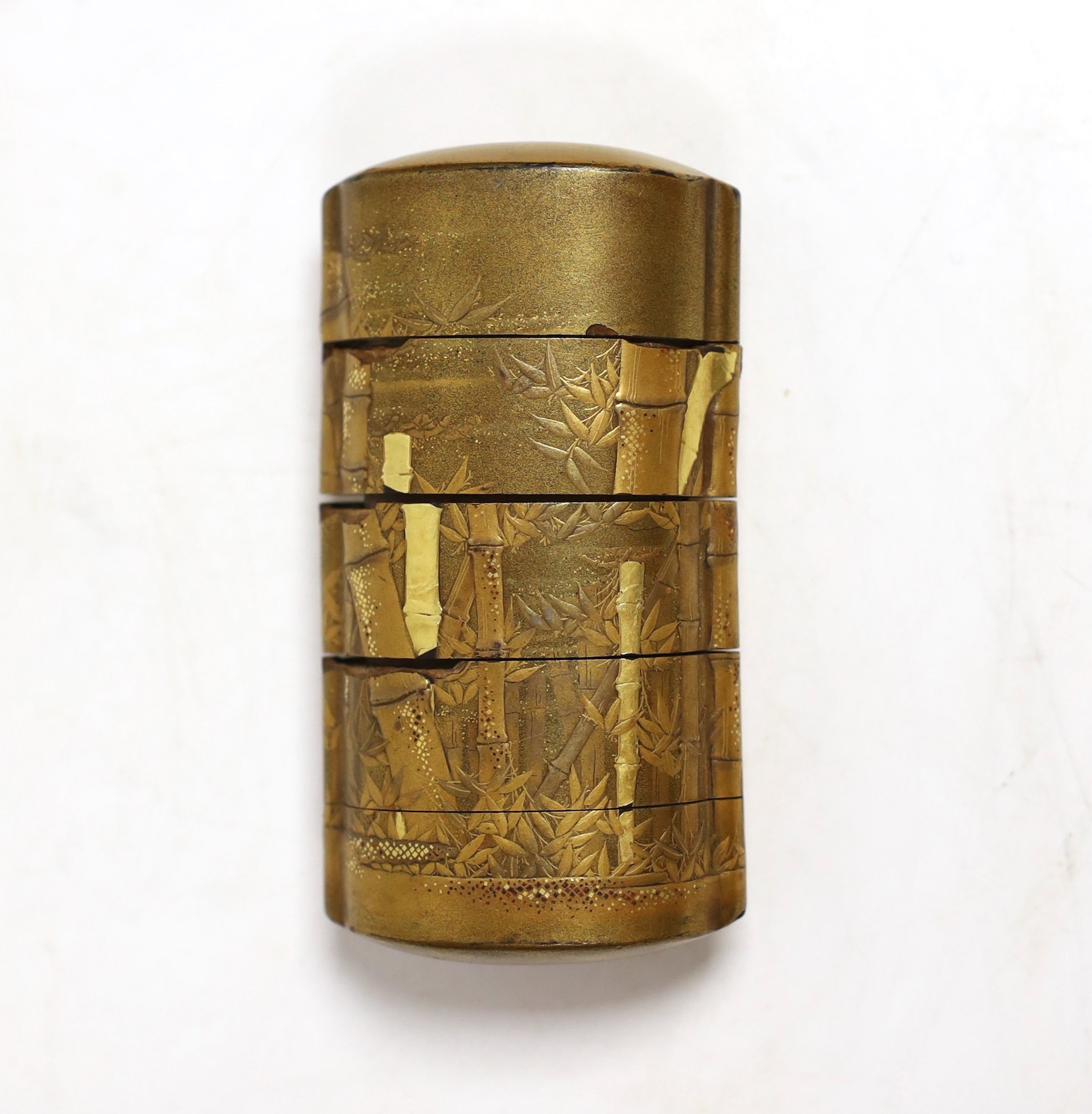 A 19th century Japanese gold lacquered four section inro, unsigned, 9cm high